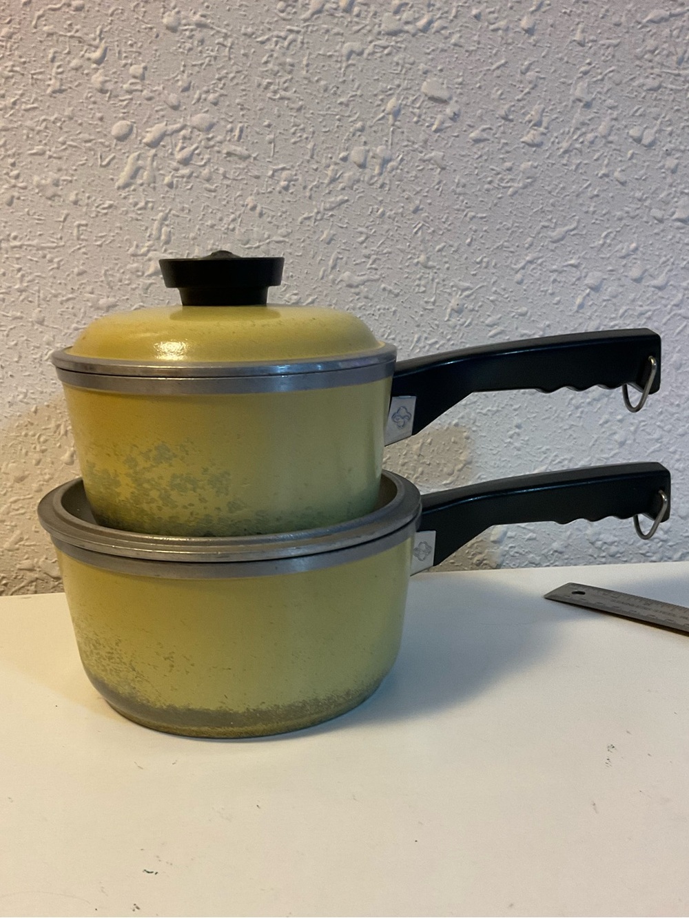 Vintage CLUB Cast Aluminum Yellow Cookware ~ Lot of (2) Pots w/ Lids